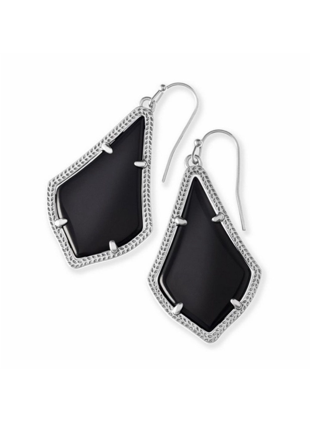 Silver Frame Black Stone Drop Earrings